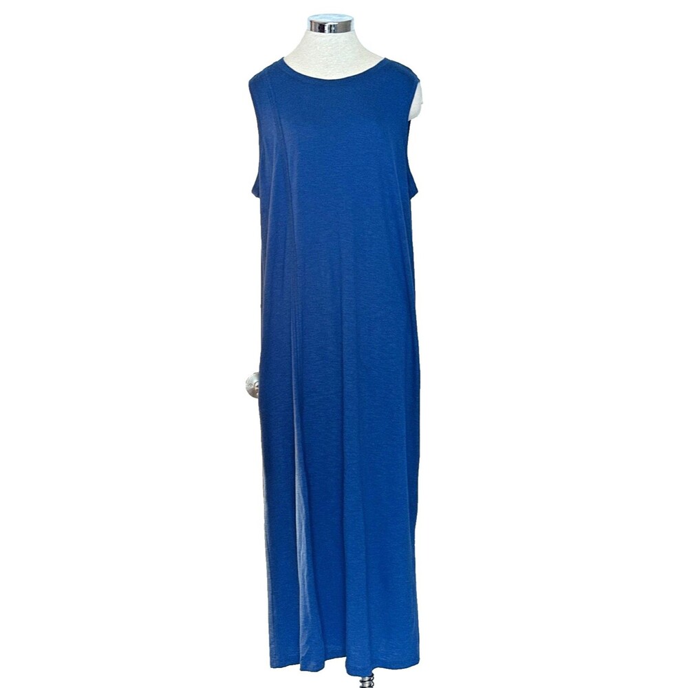 CHICOS Womens Sz. 3 Blue Maxi Knit Sleeveless Modal Blend Maxi Beachy Boho Dress